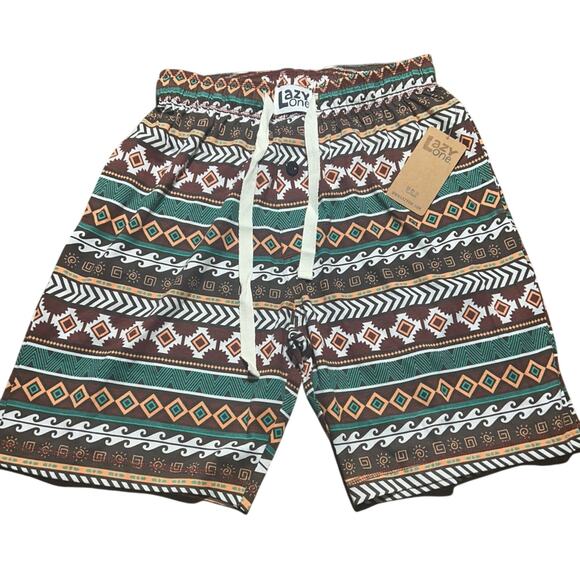 Lazy One Geometric Men's Shorts - Gray and Brown - Picture 1 of 4